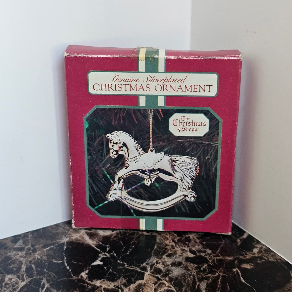 The Christmas Shoppe Silverplated Rocking Horse Ornament Vintage Holiday LV14326